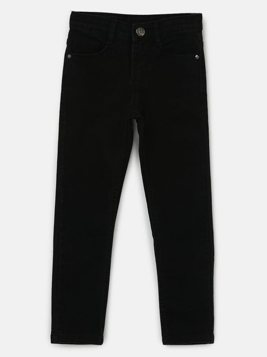 Boys Black Slim Fit Mid-Rise Clean Look Stretchable Jeans