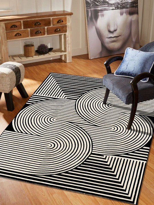 Black & White Abstract Shaggy Anti-Skid Carpet