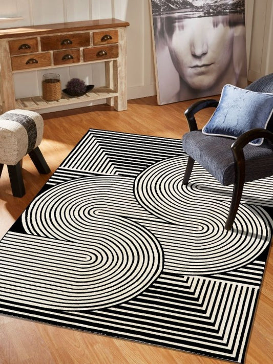 Black & White Abstract Shaggy Anti-Skid Carpet