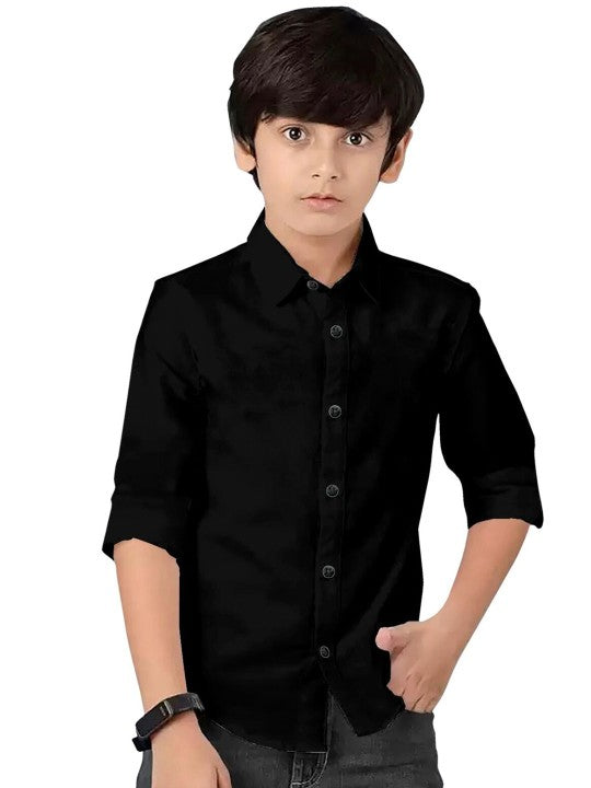 Boys Cotton Spread Collar Curved Modern Casual Shirt