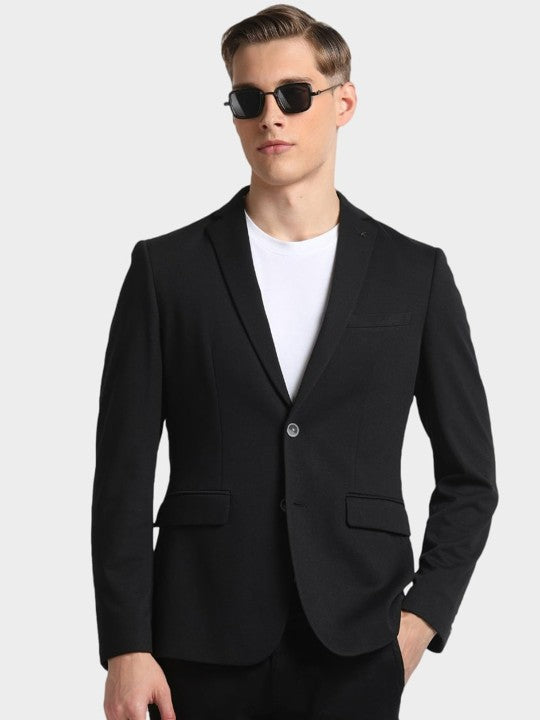 Notched Lapel Long Sleeves Slim-Fit Single Breasted Blazer