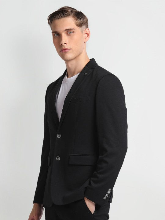 Notched Lapel Long Sleeves Slim-Fit Single Breasted Blazer